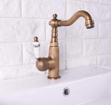 Antique Brass Swivel Spout Bathroom Basin Faucet Vanity Sink Mixer Tap