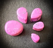 PAIR Teardrop Pink Howlite Stone Plugs Gauges Tunnels - Slightly Undersized