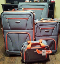 Rockland 4 Piece Upright Luggage Set Expandable Softside 28" 24" 20" 14 Charcoal