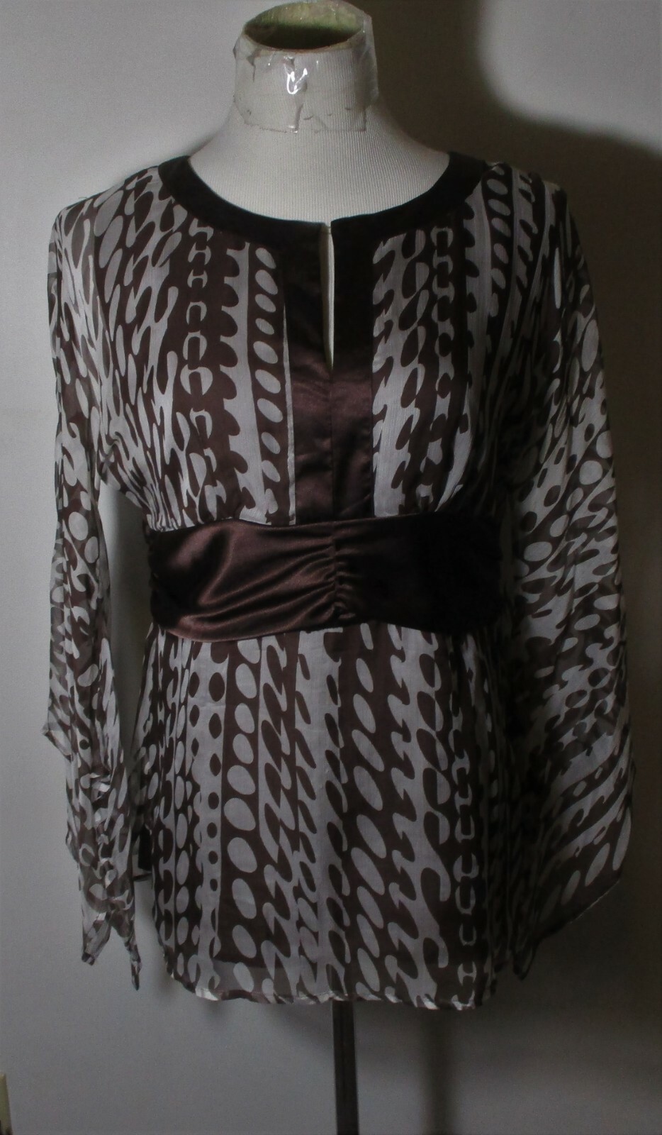 Silk CAROLE LITTLE Brown 100% Silk Long Sleeve Blouse Women's Size L