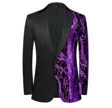Men's Blazer Jacket Sequins Glitter Stage Slim Fit Coat Club Party Casual Formal