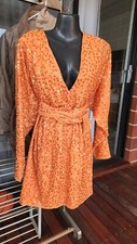 SEQUIN ASOS Designer mini dress batwing sleeve & wrap waist in Orange scatter 