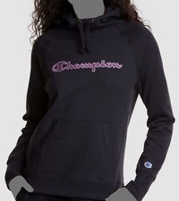  55 Champion Women's Black Long-Sleeve Powerblend Logo Hoodie Sweater Size Small