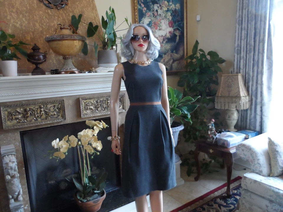 Vestido Vaina Dolce & Gabbana Gris Oscuro Lana/Seda Plisado Talla IT 38 US 2 Foto 4 de 4