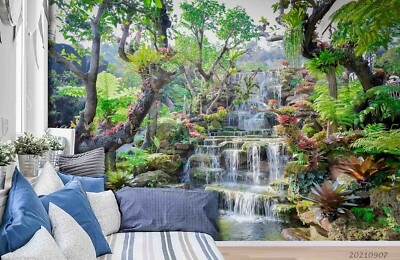 3D Forest Waterfall Wallpaper Wall Mural Removable Self-adhesive ...