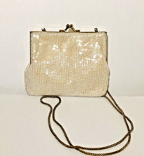 Vintage Magid Ivory Iridescent Beaded Purse Hand Made Macau Art Deco Elegant