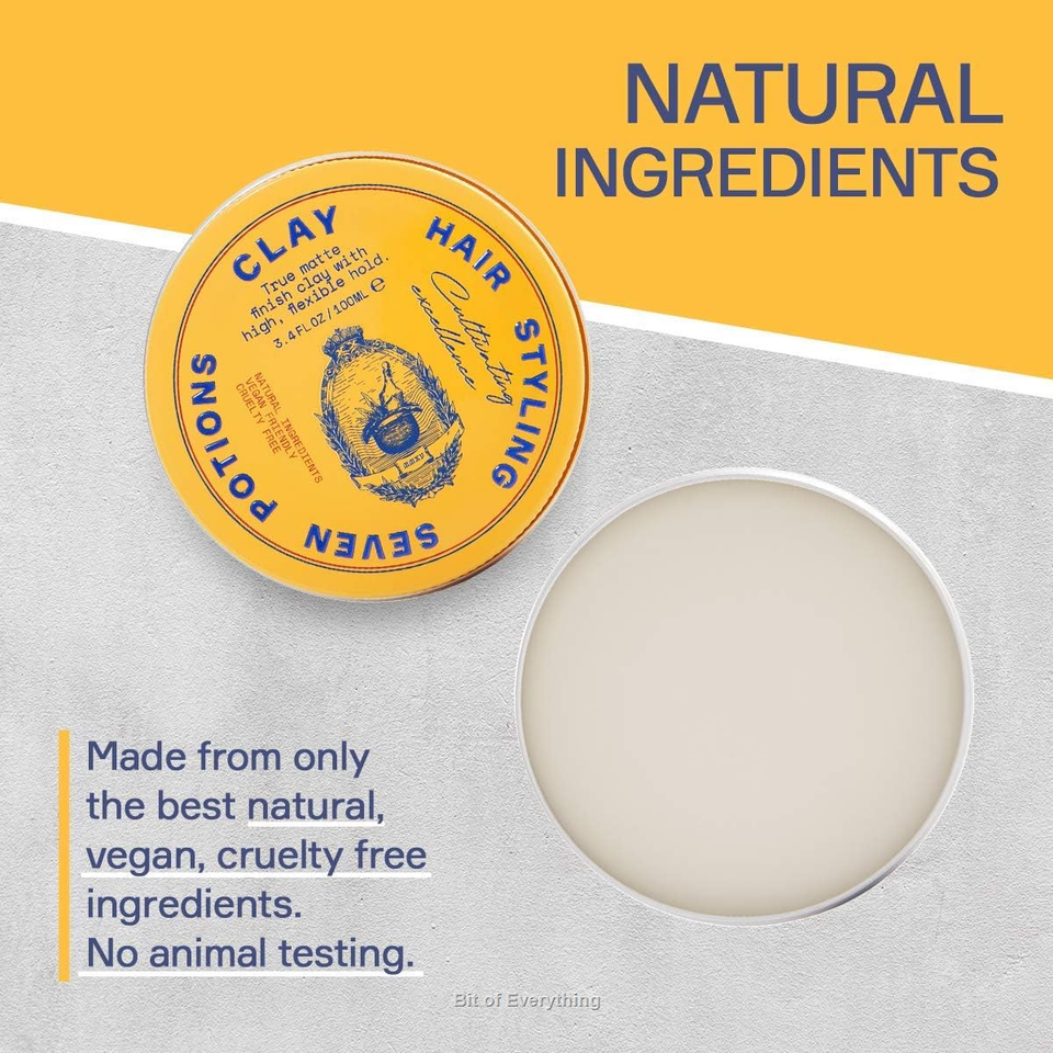 Seven Potions Men's Hair Styling Clay — Natural, WaterBased, Matte