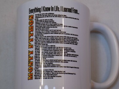 Monty Python White Coffee Cup Mug Everything I Know in Life I Learned From Orca