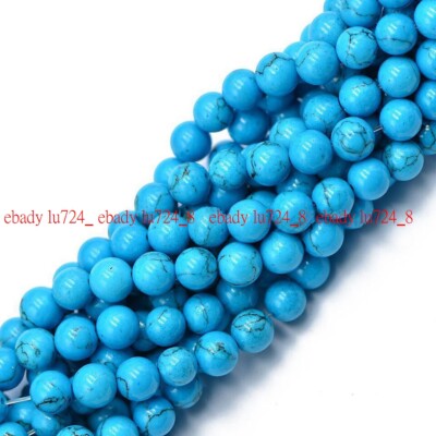 Natural Blue Turquoise Round Beads 8mm - 15+ Pieces For Jewelry Making, Handmade