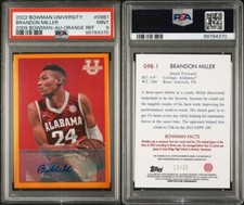 '22 Bowman U Brandon Miller '09 Bowman Autograph - Orange Refractor #13/25 PSA9