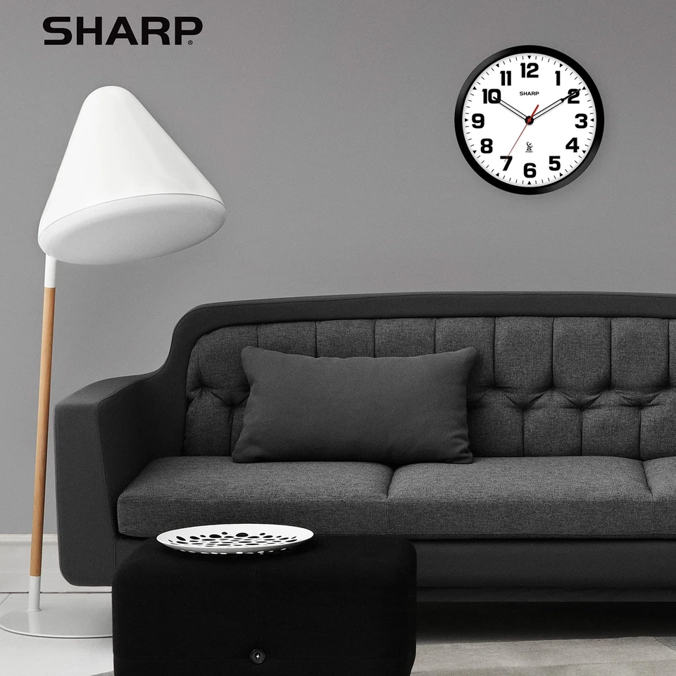 Sharp Atomic Analog Wall Clock - 12" Black Stylish Frame - Sets Automatically- B - Image 3 of 4