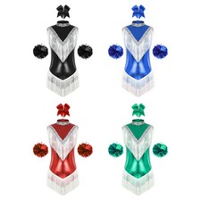 Womens Jumpsuit Pompoms Leotard Party Costume Rhythmic Headwear Festival Dance