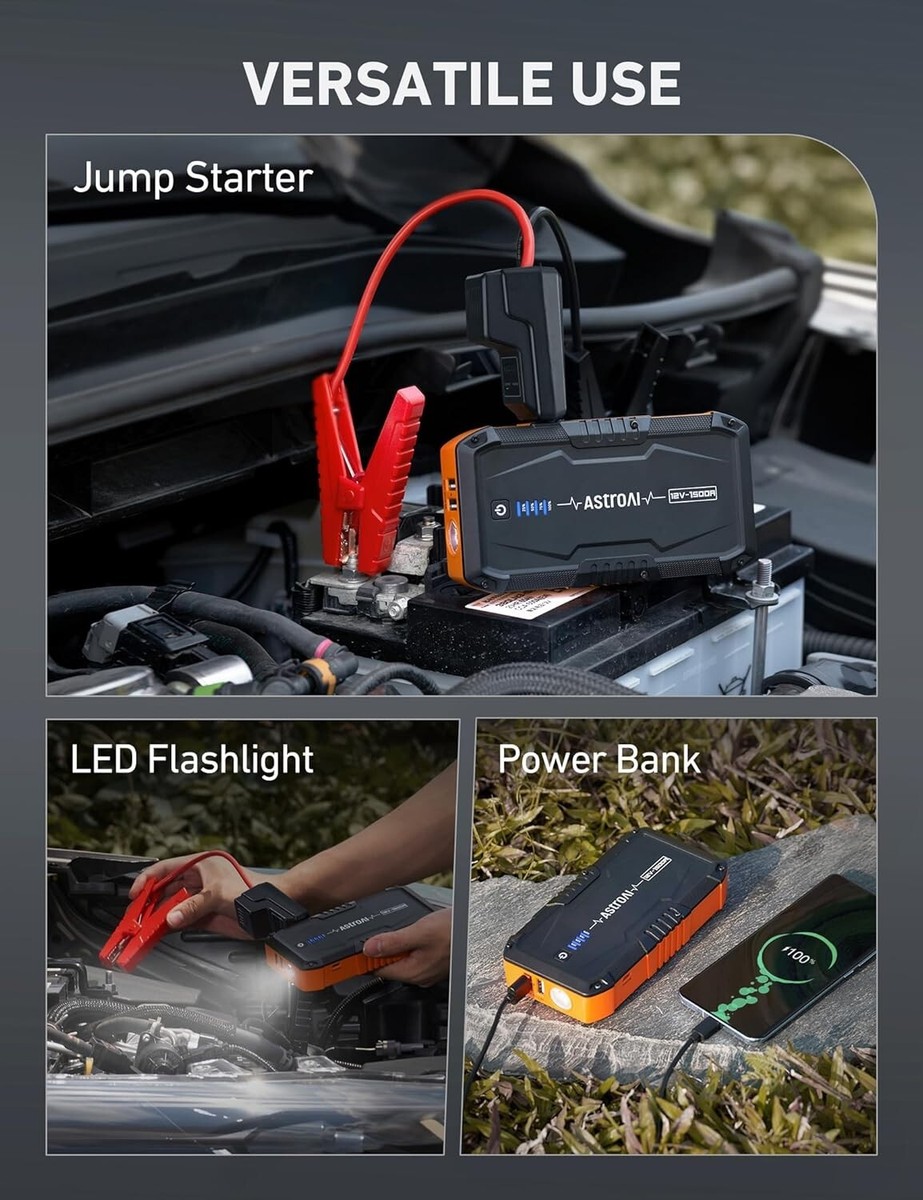 AstroAI Jump Starter Power Pack met luchtcompressor, 1500A 12V draagbare auto-accu Booster Jump Starter en 150PSI bandeninflator Power Pack met noodlicht, LED-display AstroAI Jump Starter Power Pack met luchtcompressor, 1500A 12V draagbare auto-accu Booster Jump Starter en 150PSI bandeninflator Power Pack met noodlicht, LED-display