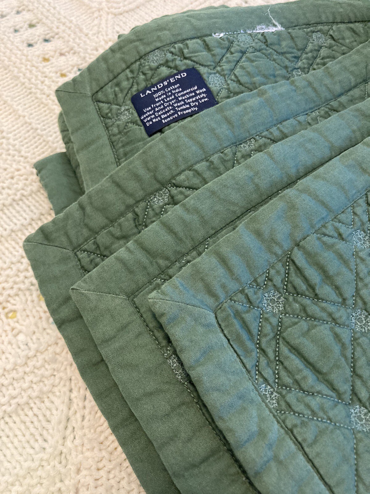 Lands End Home Green Twin Quilt Comforter Coverlet Double Diamond