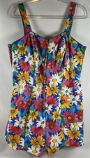 70s Vintage Floral Romper Flower Pattern Cotton Lined Playsuit Swimsuit Print