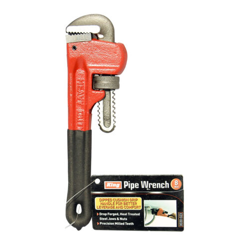 8" Pipe Wrench, Steel Heavy Duty and Adjustable Spanner, Dipped Handle - Picture 1 of 2