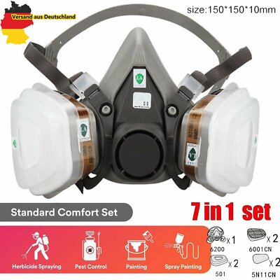Half Face Mask Suit Reusable Respirator Protect for 6200 Gas Spray Safe 7 In 1