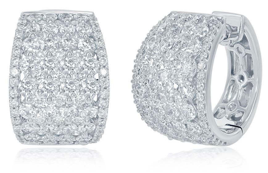 FILA GRANDI ORECCHINI A CERCHIO HUGGIE INVISIBILI ORO BIANCO 14KT DIAMANTI 4 32CT 3D