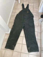 Carhartt Overalls Green Insulated Winter Outdoor Work Duck Bib R27-MOS Men 44x32
