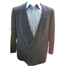 Ermenegildo Zegna 42R Mens Wool Double Breasted Suit Jacket Coat Dark Navy