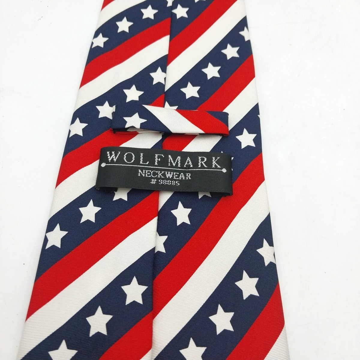 Wolfmark Patriotic Red White Blue Stars Stripes 100% Silk Tie | eBay