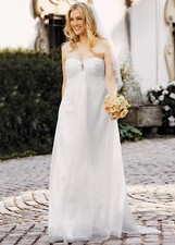 NWT Galina White Organza Sz 16 Ruched Empire Brooch Strapless Wedding Dress $399