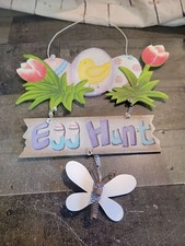 Wooden Easter egg hunt chick flower butterfly sign decor spring