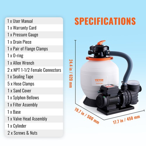 VEVOR Sand Filter Above Ground with 450W Pool Pump 13,000 L/H Flow 6-Way Valve - Picture 7 of 12