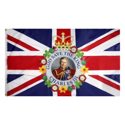 King Charles III Krönungszeremonie 2023 Floral Union Jack Flagge groß 5x3FT