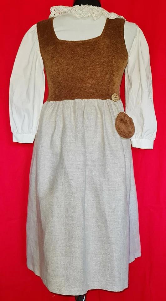 VINTAGE OKTOBERFEST DIRNDL TYROL BROWN GRAY LINEN BLEND GIRLS SET DRESS US10/140 - Image 3 of 4