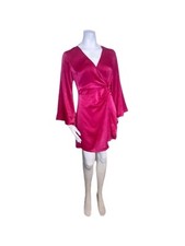 ZARA Fuscia Pink Faux Wrap V Neck Dress | Size: Medium