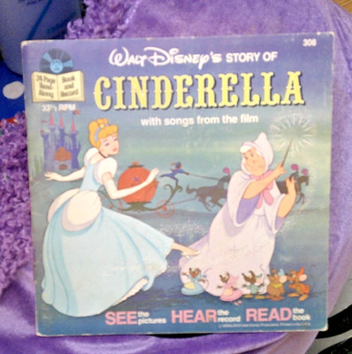 Vintage Walt Disney Story of Cinderella Read-Along Book and Record  1977 33 1/3