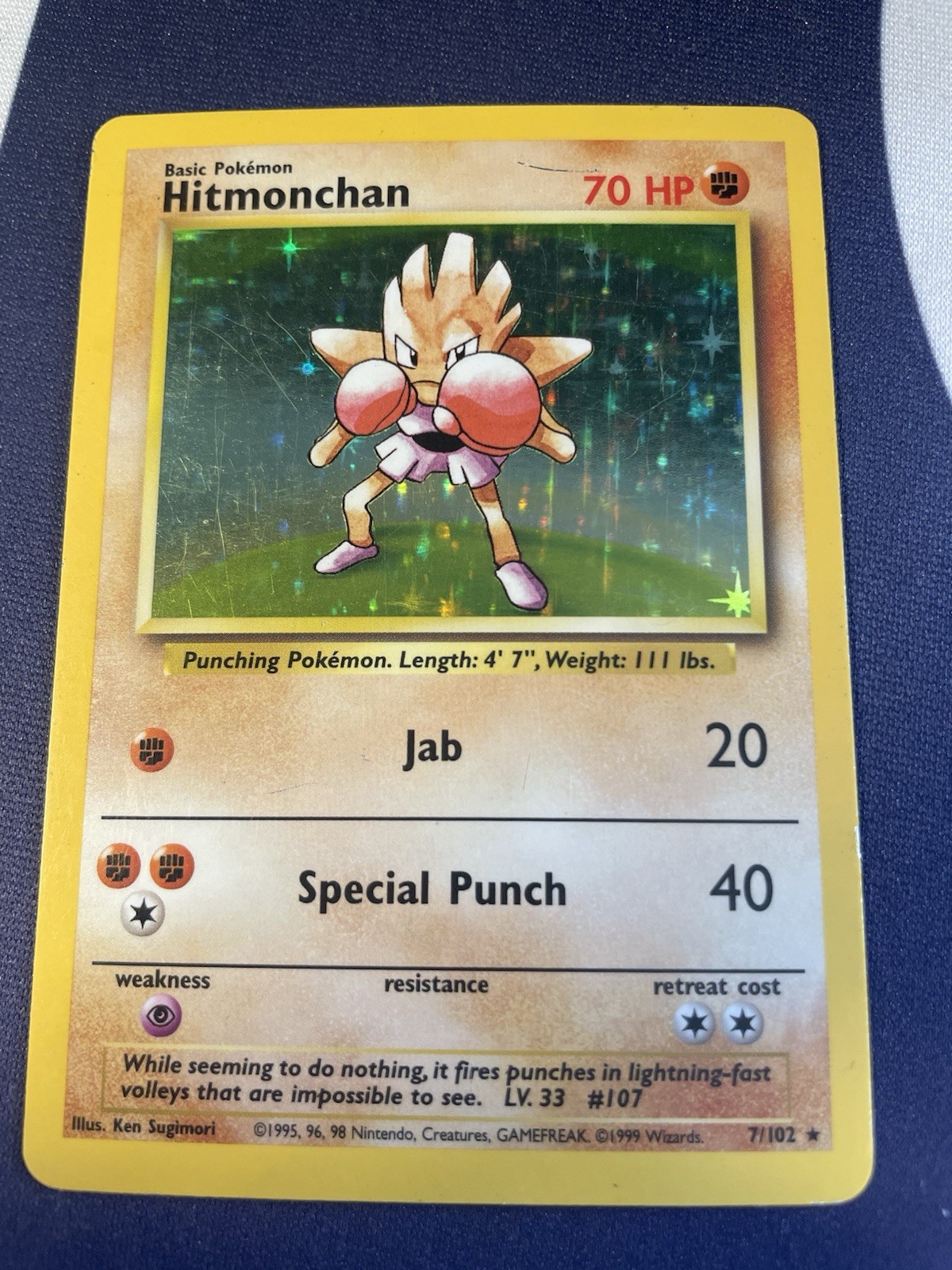 Hitmonchan 7/102 Base Set Unlimited Holo 1999 MP
