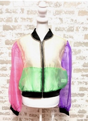 New Unique Sheer Jacket Sport Team/Track Style Zip Front Boho Hip Hop Sz XL