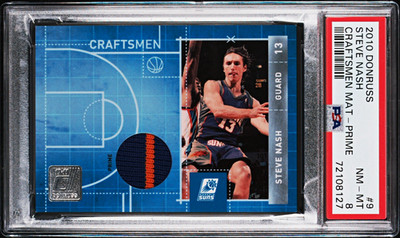 2010-11 Donruss Steve Nash Craftsmen Materials Prime #9 /25 Jersey Match PSA 8 