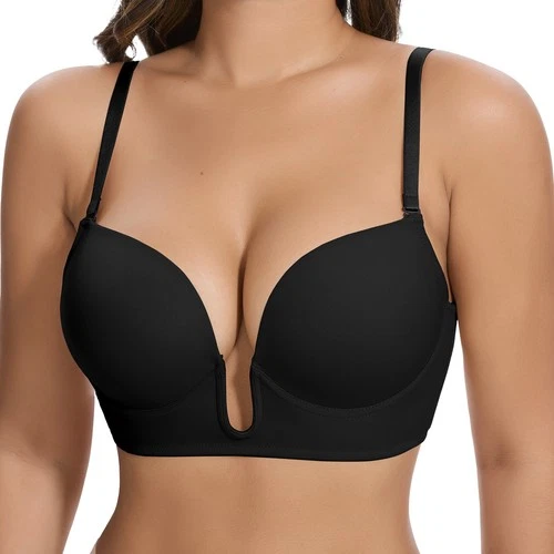 Womens Deep U Plunge Underwire Bra Push Up Bra Low Cut For Dresses Low-Cut Bra