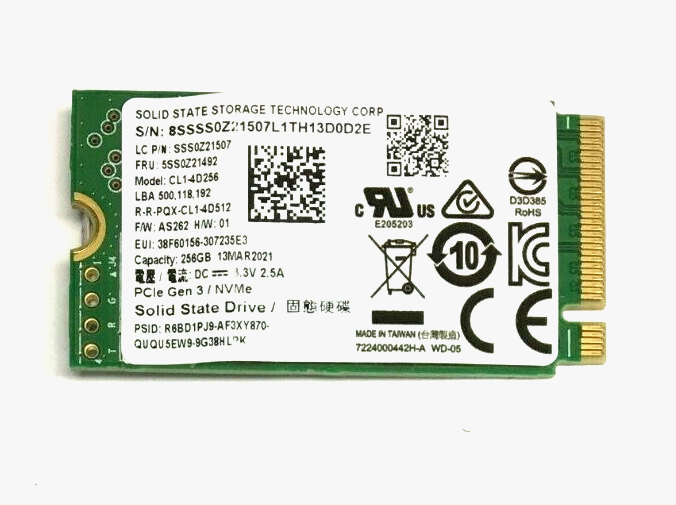 256GB M.2 PCIE NVME 2242 SSD Single Notch Major Brands | Very Good