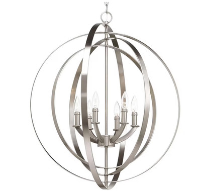 Progress Lighting P963-09 Equinox Collection Six-Light Chandelier Nickel Finish