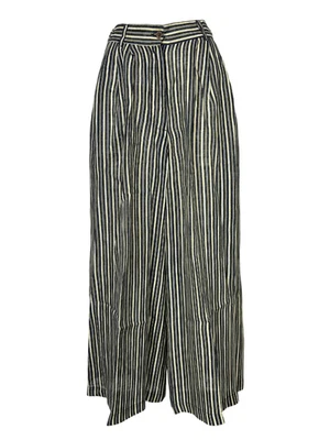 4.10 by BottegaChilometriZero Pantalon Maxi Palazzo à Rayures Beige / Noir/Bleu - Photo 1/4
