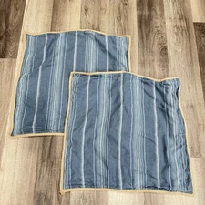 RALPH LAUREN THE LANDING BLUE CREAM LINEN STRIPES EURO PILLOW Set SHAM 26 X 26