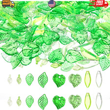 320pc Green Acrylic Glass Leaf Beads, Leaf Bead Jewelry for Jewelry Making...