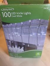 Holiday Home 100 LED Icicle Lights Blue/Cool White 14 ft White Cord UL