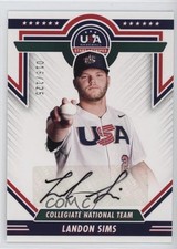 2022 Panini USA Baseball Stars & Stripes Black Ink 16/125 Landon Sims Auto yl0