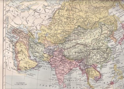 1875 : ASIA AND ASIA MINOR. 1 COLOUR DOUBLE PAGE MAP & ACCOMPANYING TEXT. AN ORI