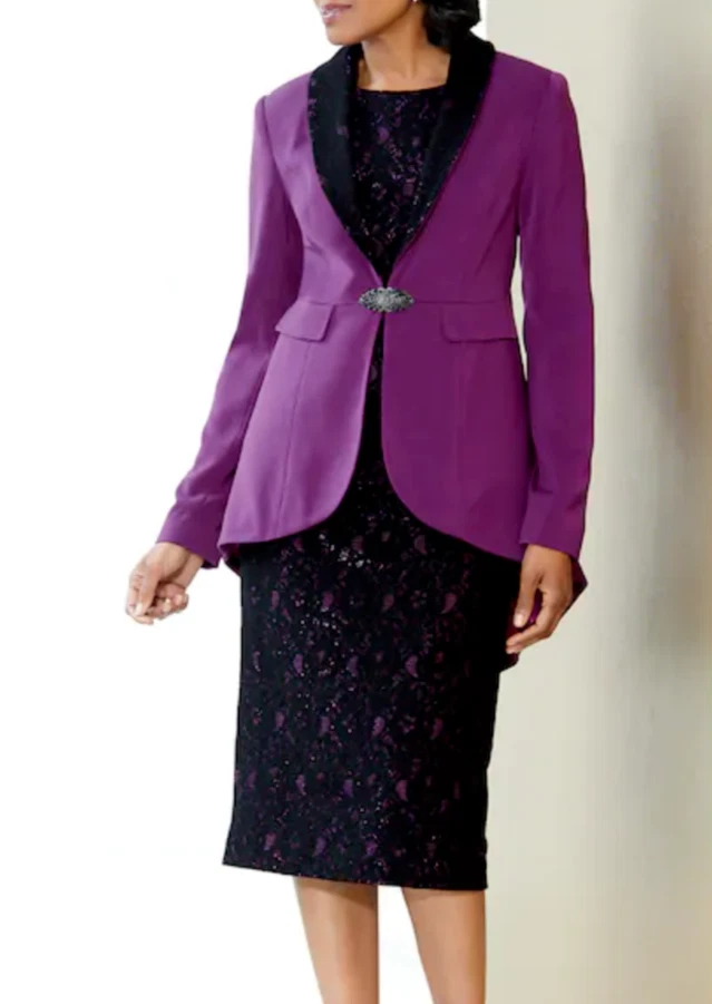 Talla 12 Ashro Púrpura Negro Formal Boda Iglesia Fiesta Jalissa 3 piezas Falda Traje Foto 2 de 4