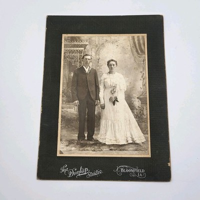 Vintage Cabinet photo B&W Picture Stoic bride & Groom Iowa Wedding 