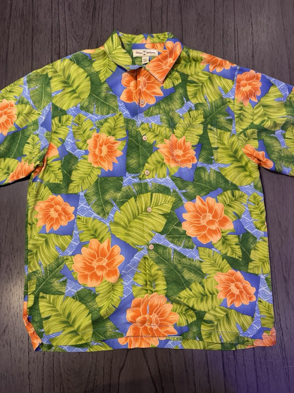 Tommy Bahama Men’s Large Bright Bold Floral Colorful Hawaiian Silk Shirt