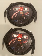 2X Pig Hog PHX14-10 1/4" TRSF to 1/4" TRSM Headphone Extension Cable 10' Black