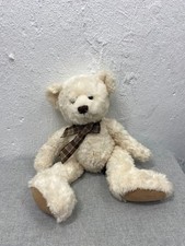 RUSS CASWELL WHITE BEAN BAG BEAR WITH BOW 15 IN