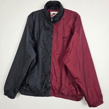 Vintage 90s Nike Big Swoosh Red Black Split Mens XL Full Zip Windbreaker Jacket